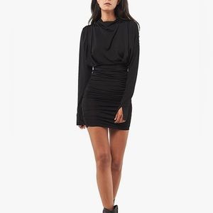 NWT SETA Black Long Sleeves Draped Ruched Dress - Size Large